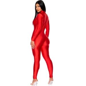 Forplay Long Sleeve Jumpsuit Front Zipper Mock Neck Catsuit Red 119404 S/M New!
